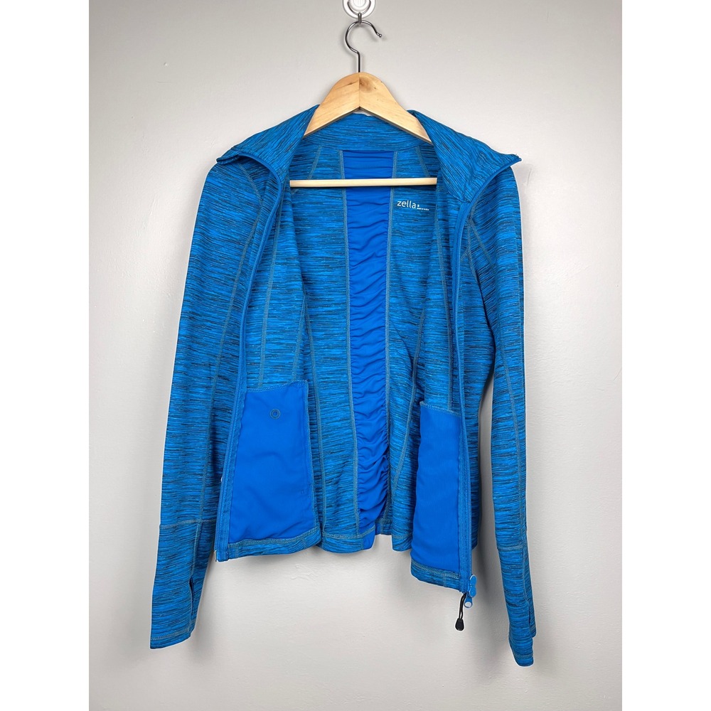 Zella Blue Space‎ Dye Full Zip Jacket S Studio Core Ruched Mesh Back Athleisure - Picture 10 of 12